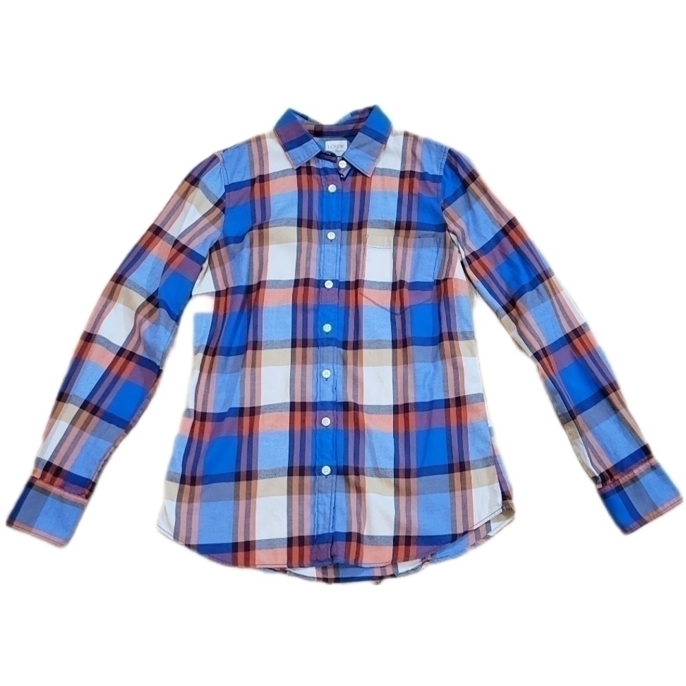 J. Crew Factory Perfect fit‎ blue/orange/tan/white button down shirt size XS